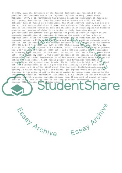 Political Climate for Business in Russia