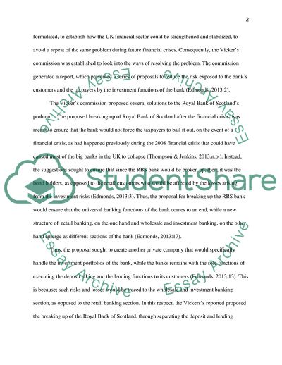 Bank Regulation in the UK: The Proposed Break-Up of RBS after the Financial Crisis