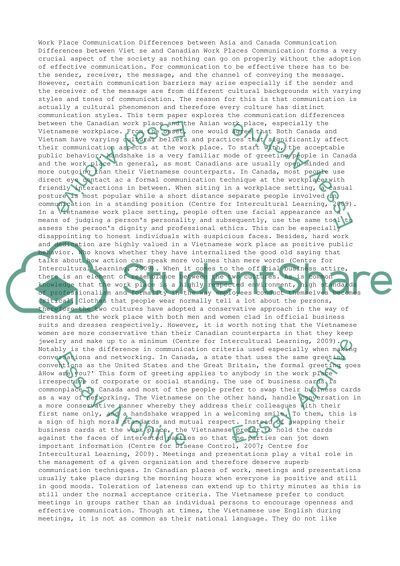 Work Place Communication Differences between Asia and Canada
