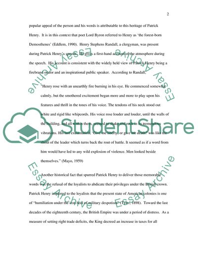 What Historical Facts Inspired Patrick Henry to Write the Speech Give Me Liberty or Give Me Death