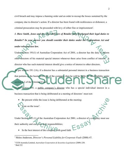 Director Duties under Corporation Act 2001