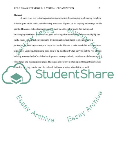 Role as a Supervisor in a Virtual Organization