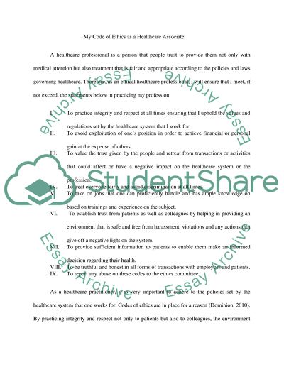 Code of Ethics of a Healthcare Associate