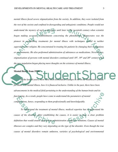 Developments in Mental Health Care and Treatment