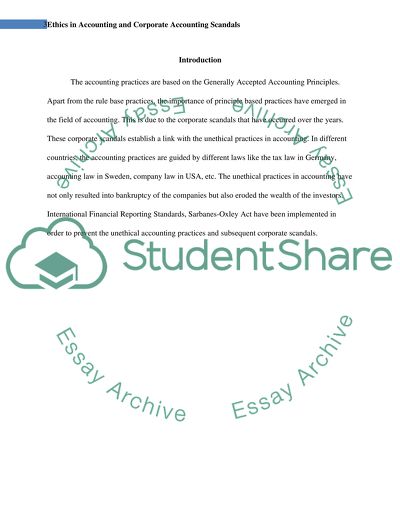 Ethics in Accounting and Corporate Accounting Scandals