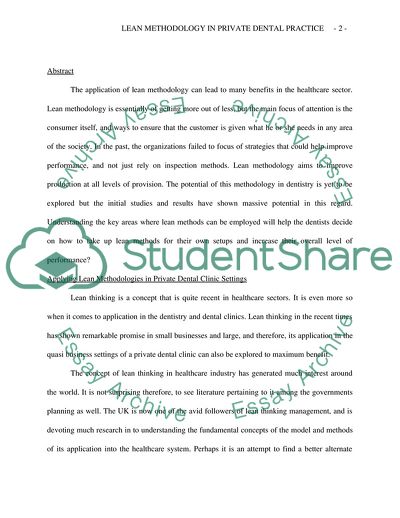 Applying Lean Methodologies in Private Dental Practice