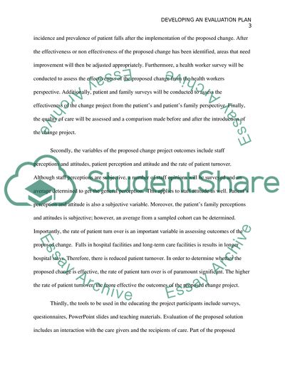 Evaluation Plan: Reduction of Falls Among Elderly Patients