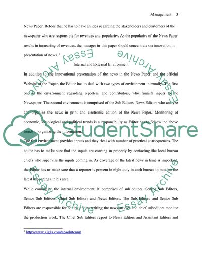 Manager in a News Paper Office