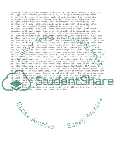 Enterprise Systems and Management Support Systems