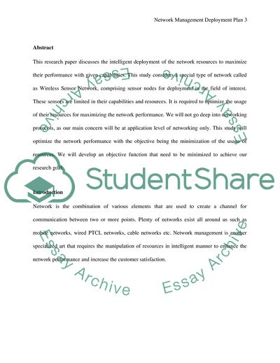 Network Management Deployment Plan