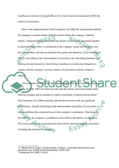 The Articles and the Memorandum Form a Contract between the Company and Its Members