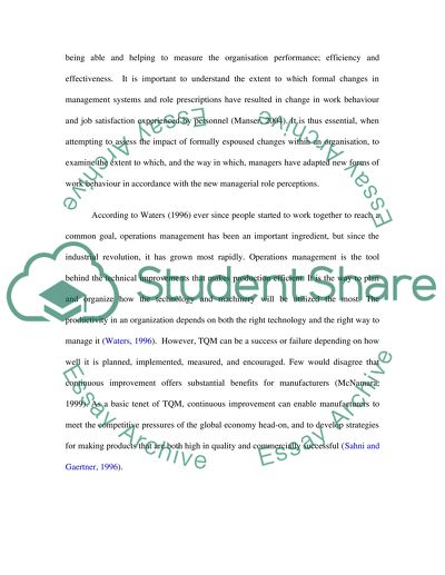 Quality Management and Effective Operations Management