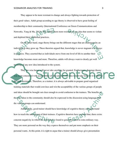 Scenario Analysis Develop a training or college course