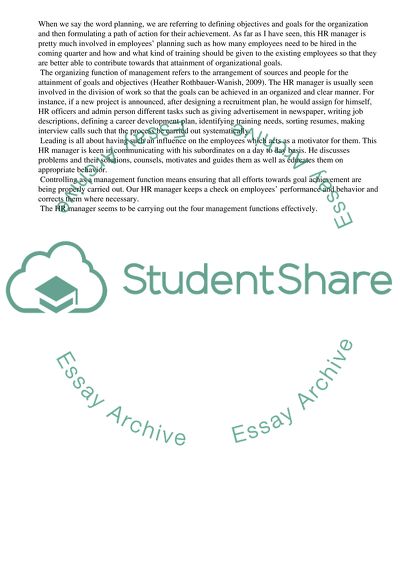 Managers Duties in Terms of the Four Functions of Management