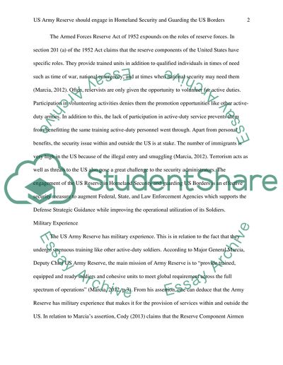 US army reserve in Homeland Security