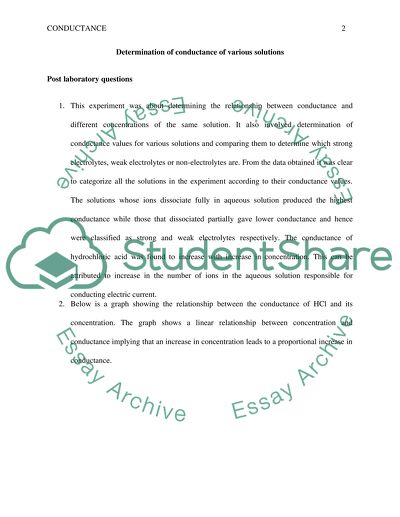 Determination of conductance of various solutions