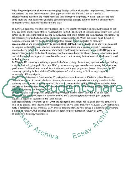 US Macroeconomic policy 2006-2008