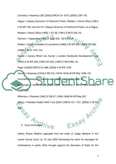 Tort Law: Analysis of Watkins v Secretary of State for the Home Department and Others Case