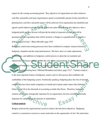 Budgetary Control and Costing Processes