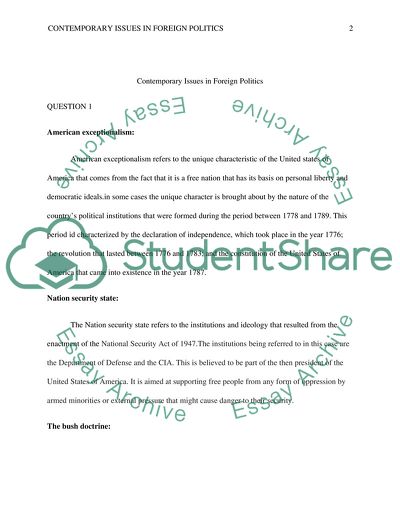 Contemporary Issues in Foreign Politics