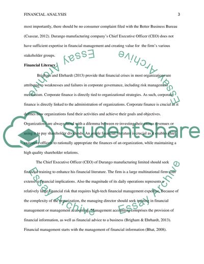 Financial Analysis of Durango Manufacturing Company