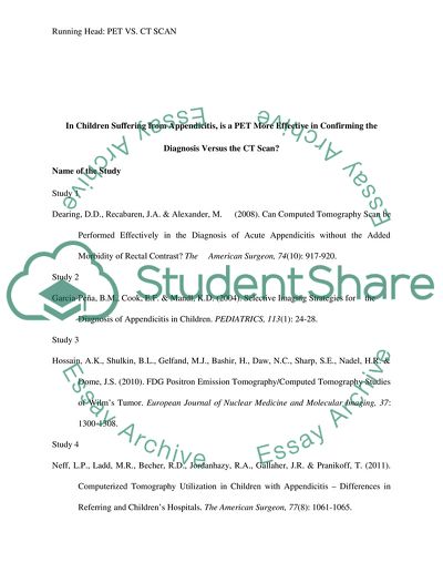 Understanding Evidence-Based Practice Effect of PET vs. CT SCAN in Diagnosing Appendicitis