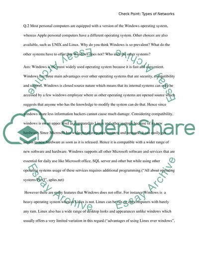 CheckPoint: Types of Networks