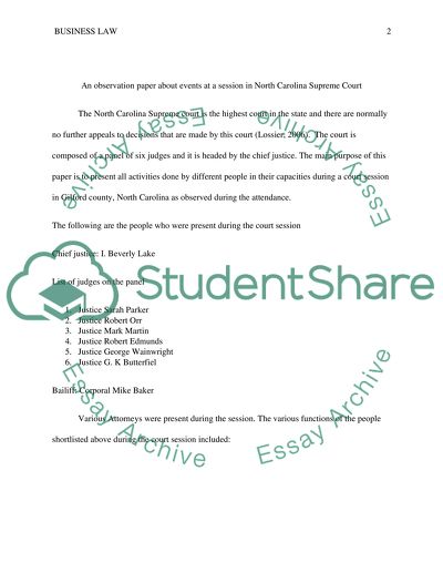 Business Law - Events at a Session in North Carolina Supreme Court