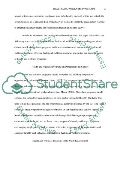 Health and Wellness Program