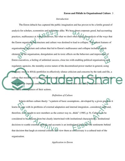 Enron and Pitfalls in Organisational Culture