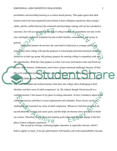 Emotional and Cognitive Challenges of Adult College Learners: Evolving Identities