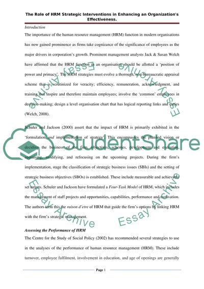 The Role of HRM Strategic Interventions in Enhancing an Organizations Effectiveness