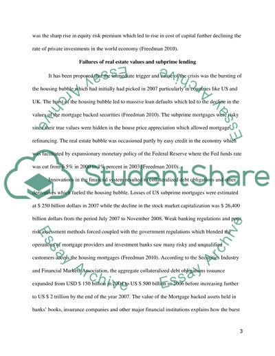 Reasons for the recent global financial crisis