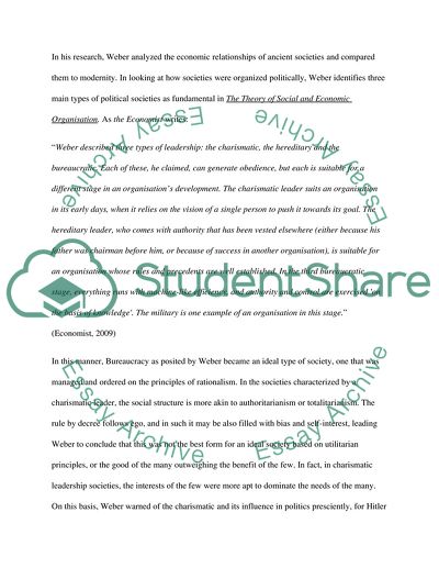 Principal Characteristics of the Weberian Ideal Type Bureaucracy