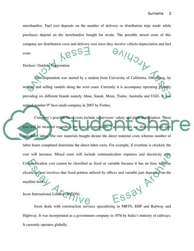 Review for six companies (brief description & specific examples for fixed cost, variable costs and mixed costs)