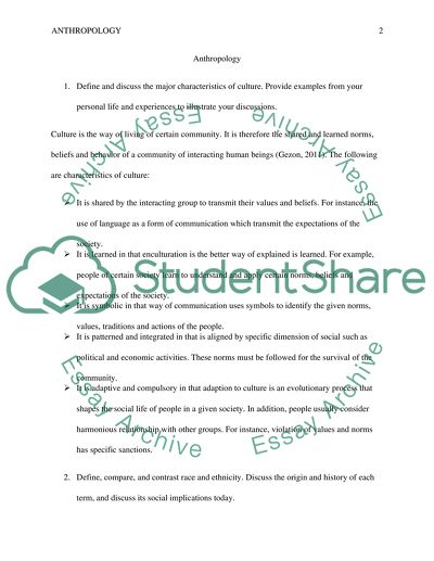 Characteristics of Culture, Race and Ethnicity