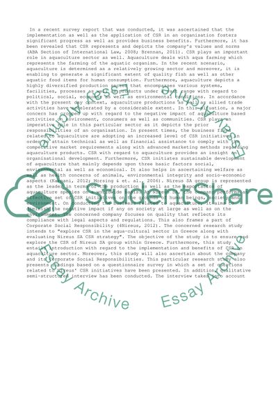 Exploring CSR in aquacultural sector in Greece evaluating Nireus SA CSR strategy