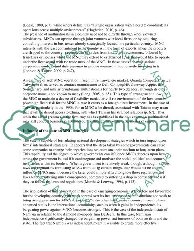 Multinational Corporation and State Relations in Emerging Markets