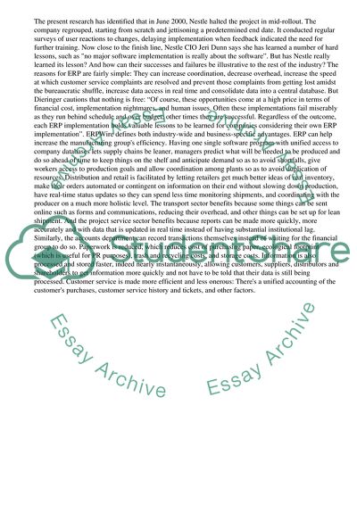 Nestle and Enterprise Resource Planning