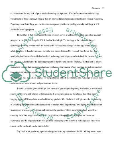 Narrative Statement for School of Radilogical Technology at VA Medical Center