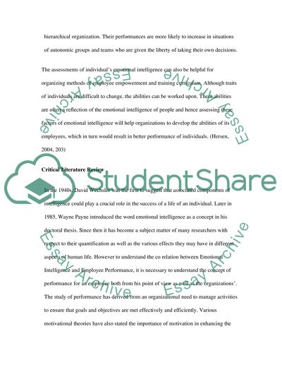 The Relationship between Emotional Intelligence and Employee Performance