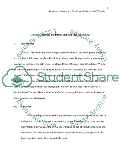 Obstacles, Barries and Pitfalls that Influenece Staff Morale