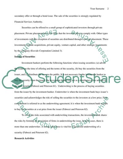 Primary Business Functions of a Major Investment Bank