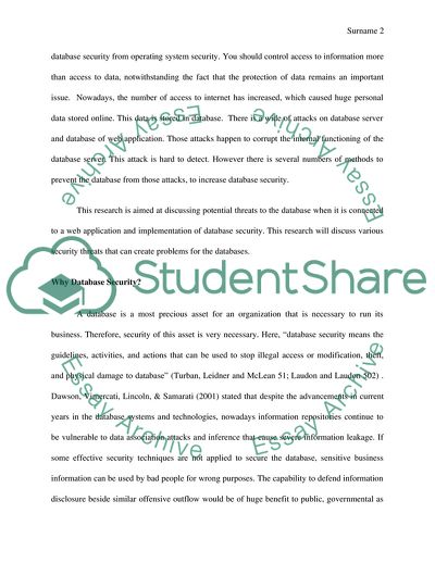 Database Security and Web Applications