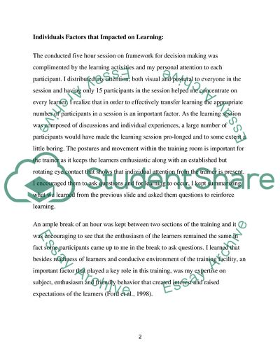 Individuals Factors That Impacted on Learning