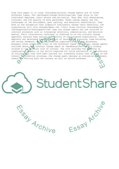 The Role of the Internal Change Agent