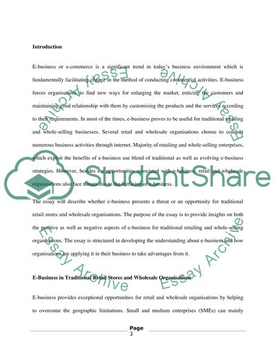 Positive and negative aspects of e-business for traditional retailing and whole-selling organisations