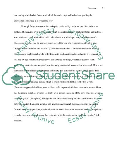 Purpose of and Philosophy behind Descartes Method of Doubt