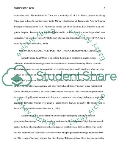 Use of Tranexamic Acid in Pre-Hospital an Emergency Medicine