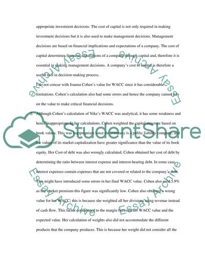 Nike In Cost of Capital